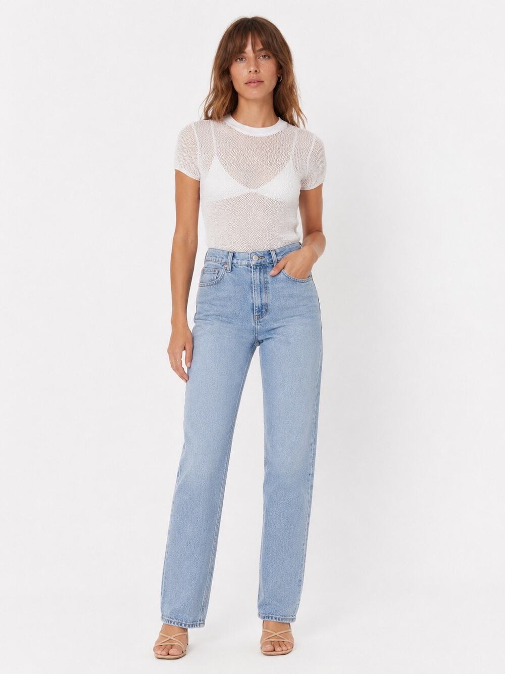 ZARA Mesh Short Sleeves Tee Shirt Top White Small